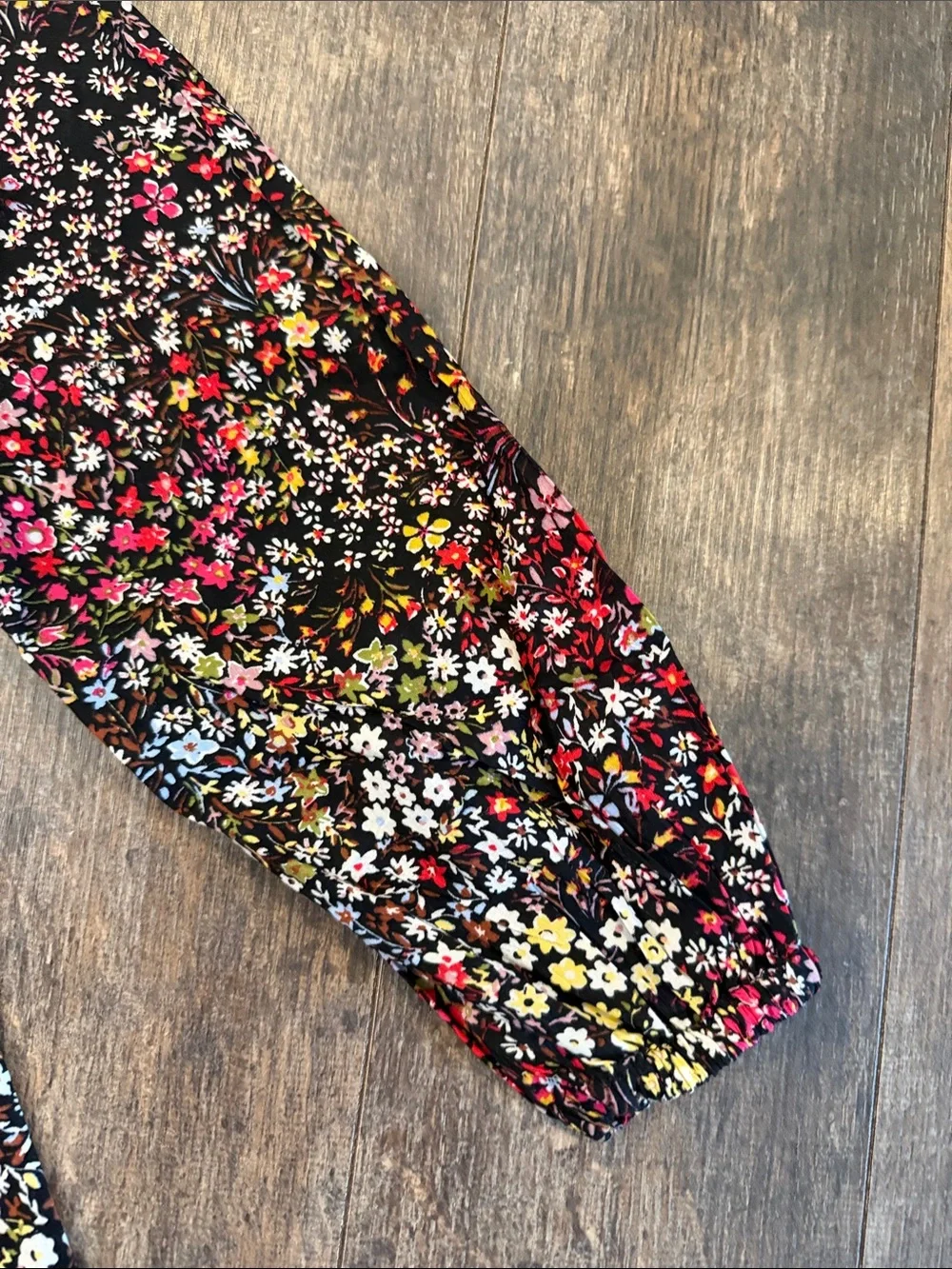 GAP Black Floral Long-Sleeve Smocked Dress